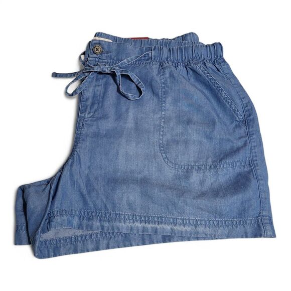 NWT Blue Chambray Shorts XXL 4” Stretchy Waist Pockets Drawstring Vacation - Picture 3 of 7